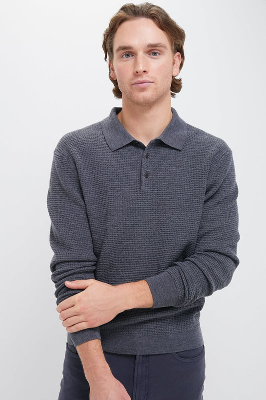 Charcoal Merino Waffle Polo