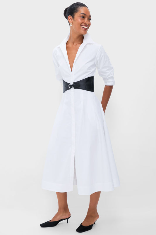 White Olson Belted Midi Dress