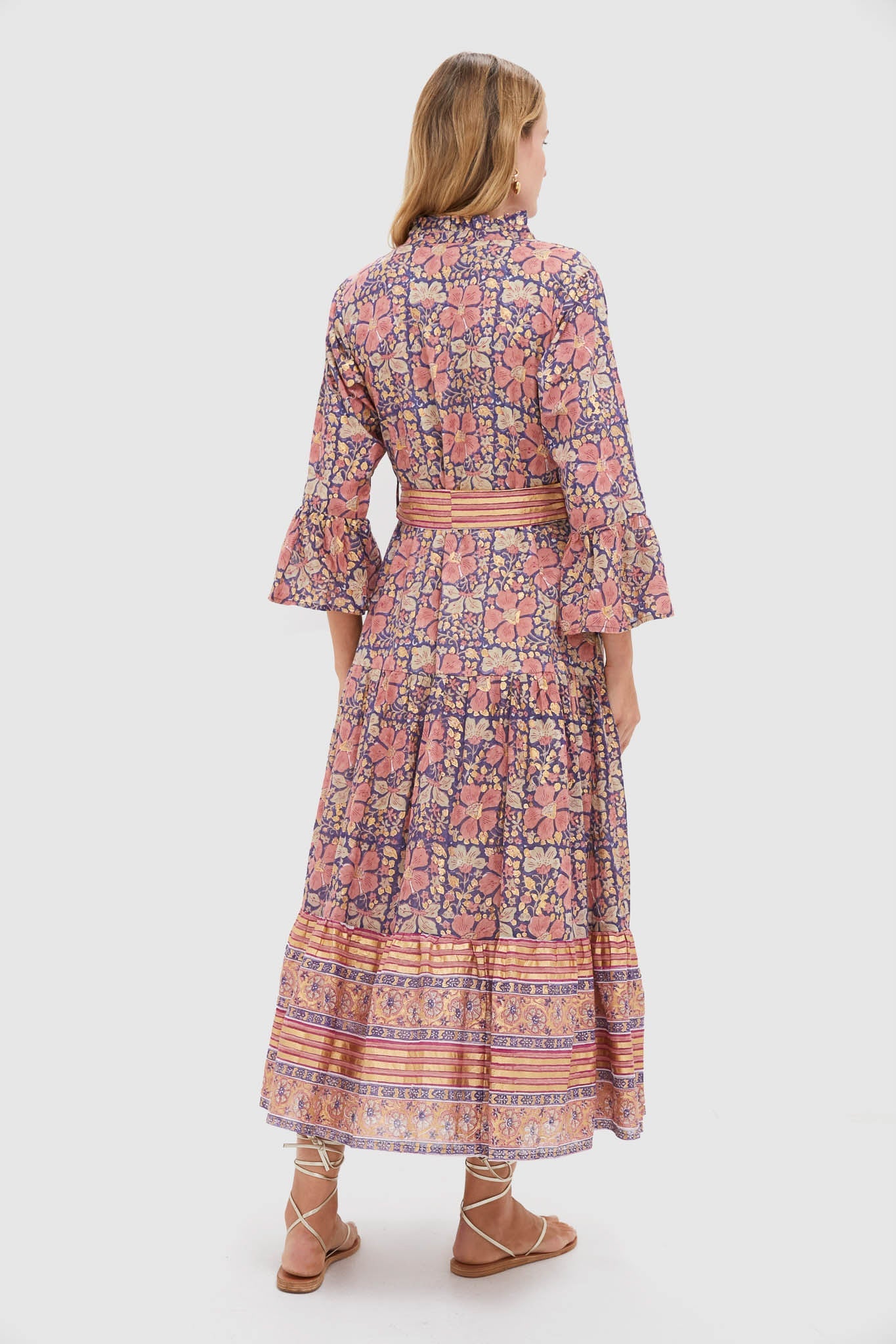 Matera Navy Ruffle Collar Bell Maxi Dress