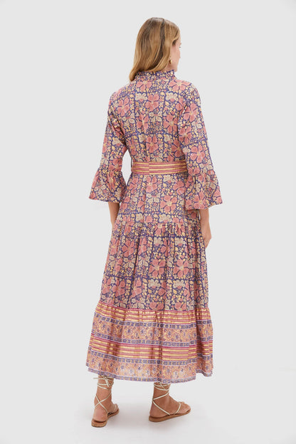 Matera Navy Ruffle Collar Bell Maxi Dress