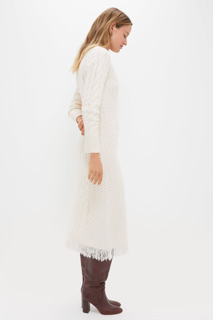 Cream Freya Fringe Sweater Dress