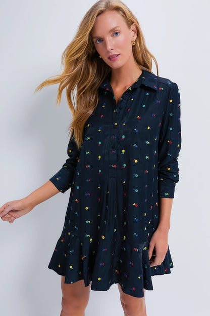 Navy Embroidered Callahan Shirt Dress