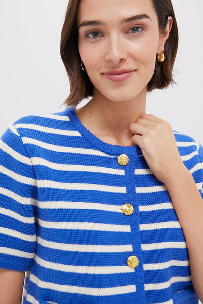 Blue & White Striped Short Sleeve Anna Cardigan