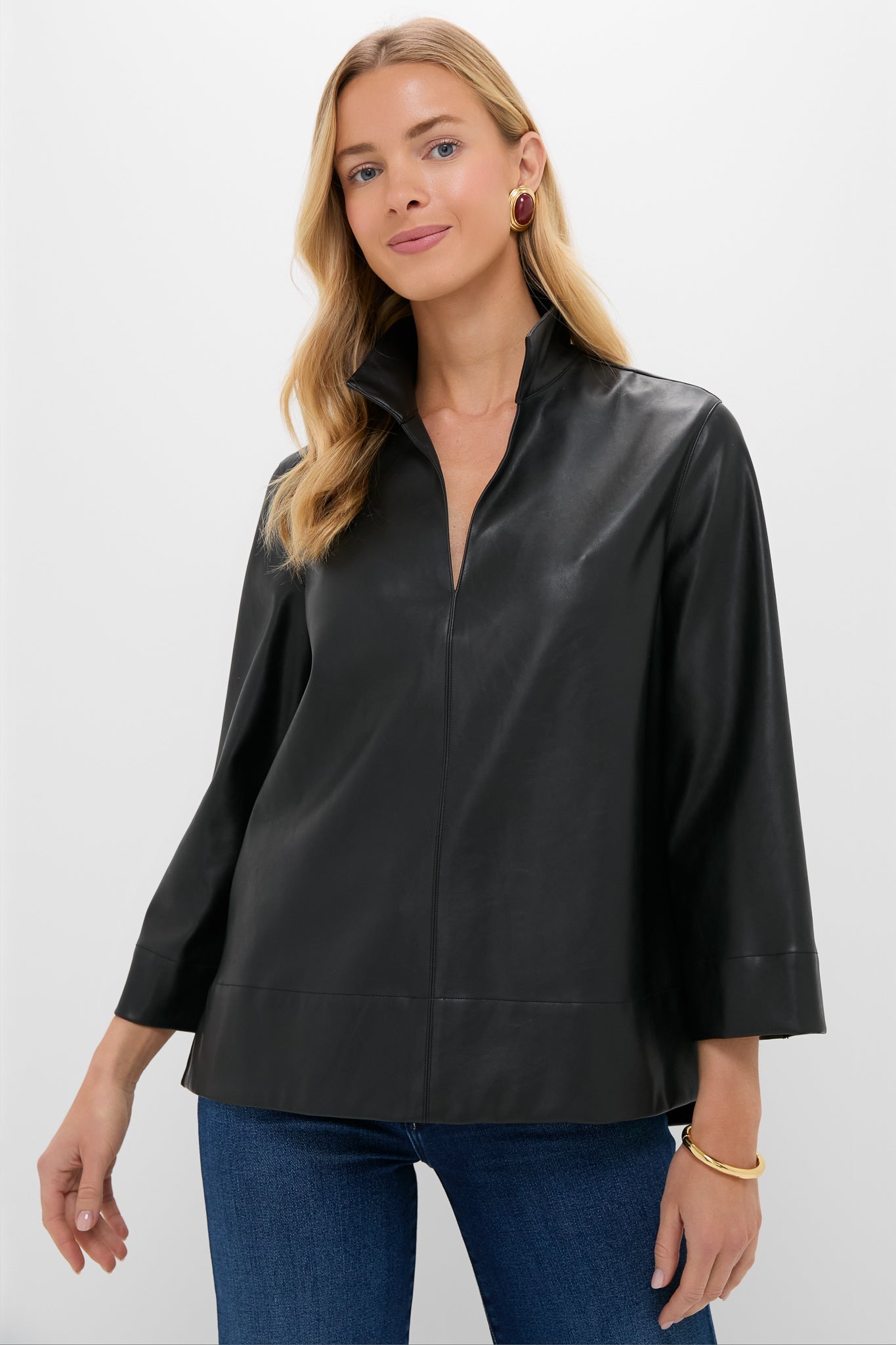 Black Leather Margot Top