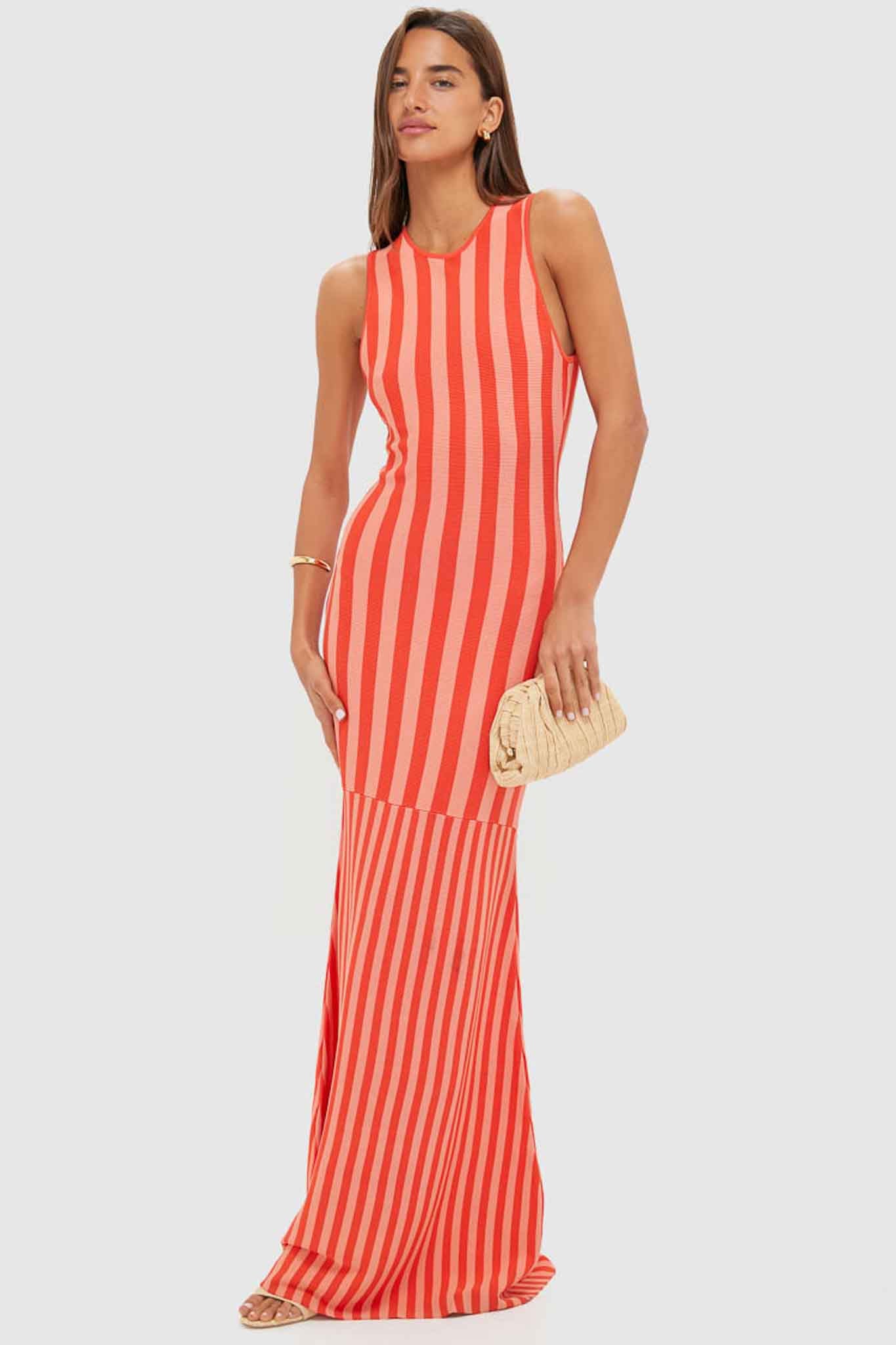Peachy Keen and Rust Striped Pretra Maxi Dress