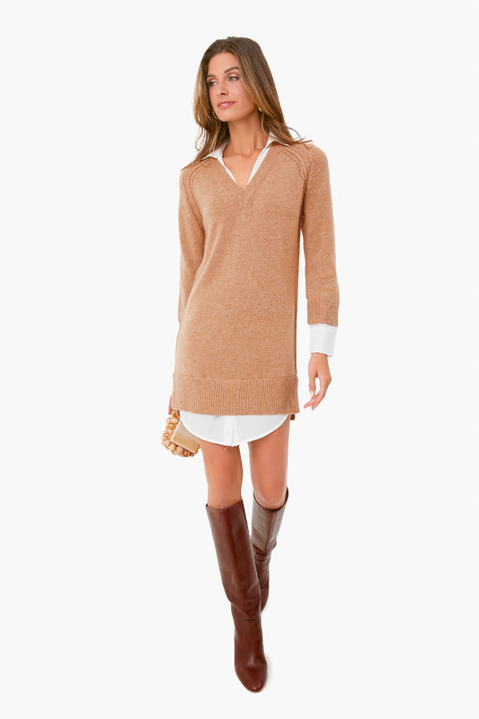Camel Melange Looker Vee Dress