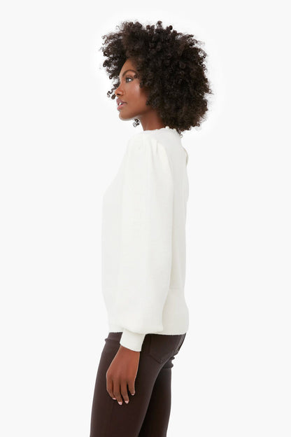 French Cream Pearl Edged Crewneck Sweater