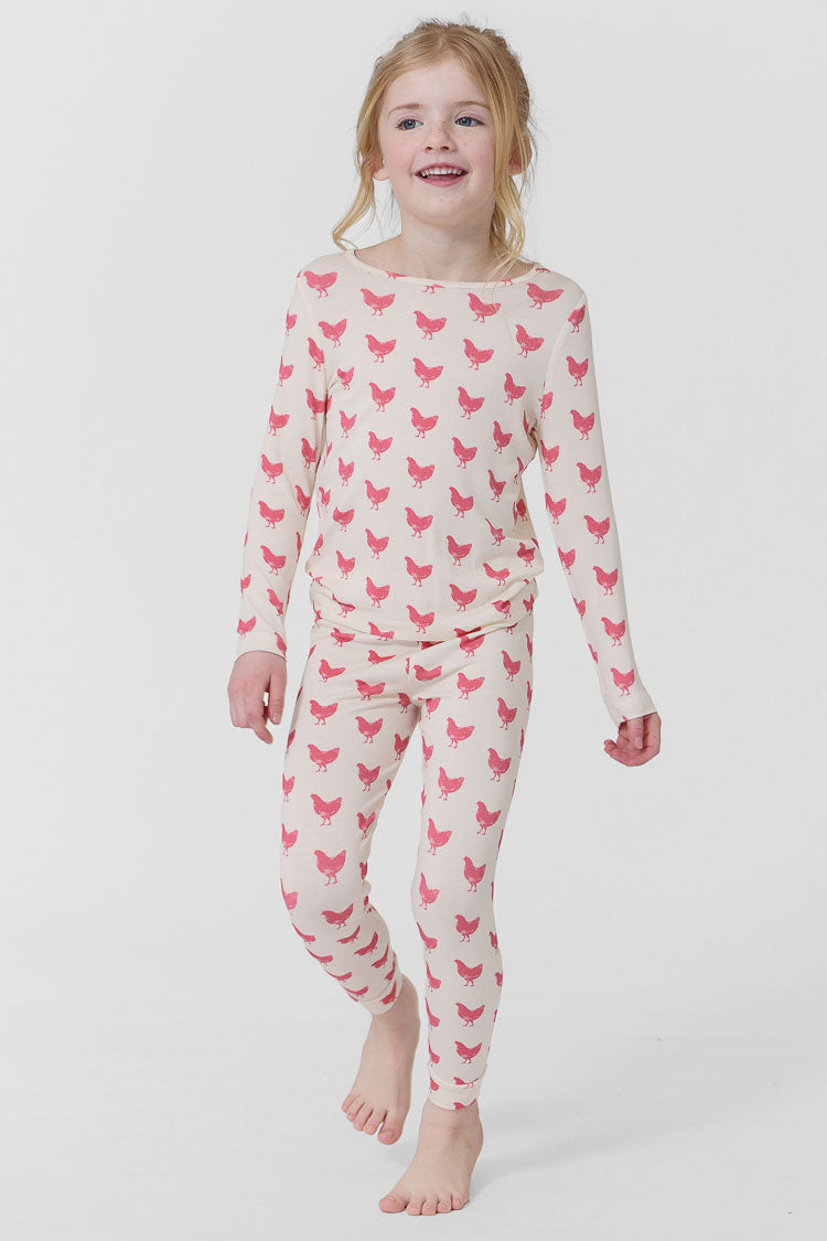 Pink Chickens Kids Bamboo Pj Set