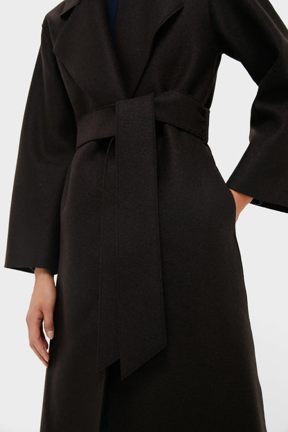 Dark Brown Belted Clutch Pressed Wool Coat