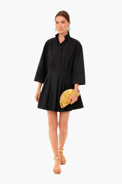 Black Fitted Band Collar Mini Dress