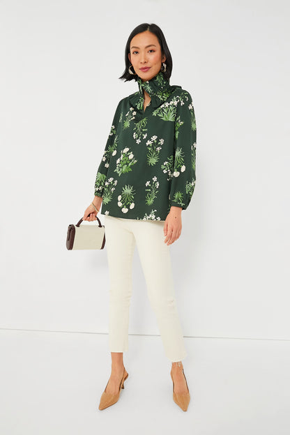 Viridian Stamped Bouquets Bouvier Blouse