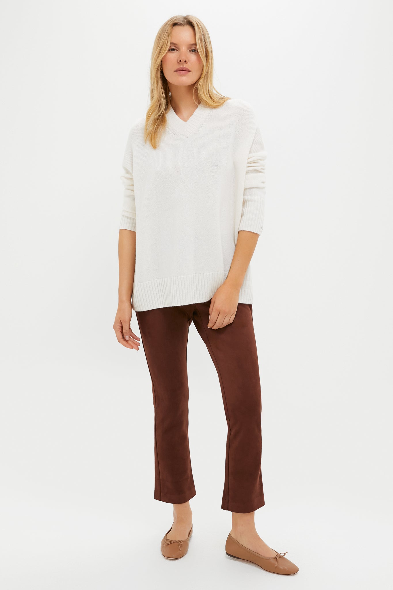 Ivory Cashmere Cassie V-Neck Cashmere Sweater