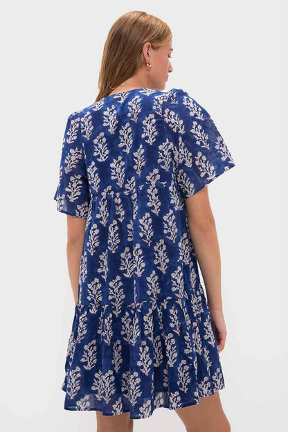 Pressed Flowers Blue Organic Isla Dress