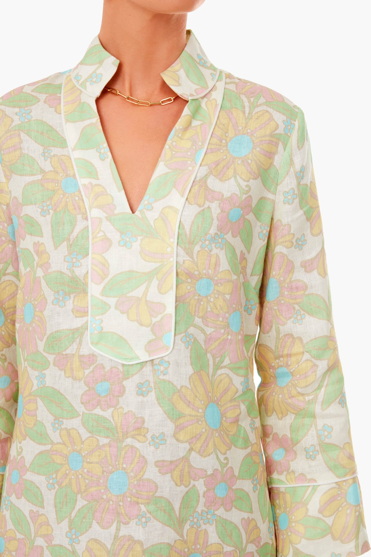 Retro Floral Long Sleeve Classic Tunic Dress