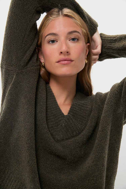 Olive Wool Boxy V-Neck Sweater