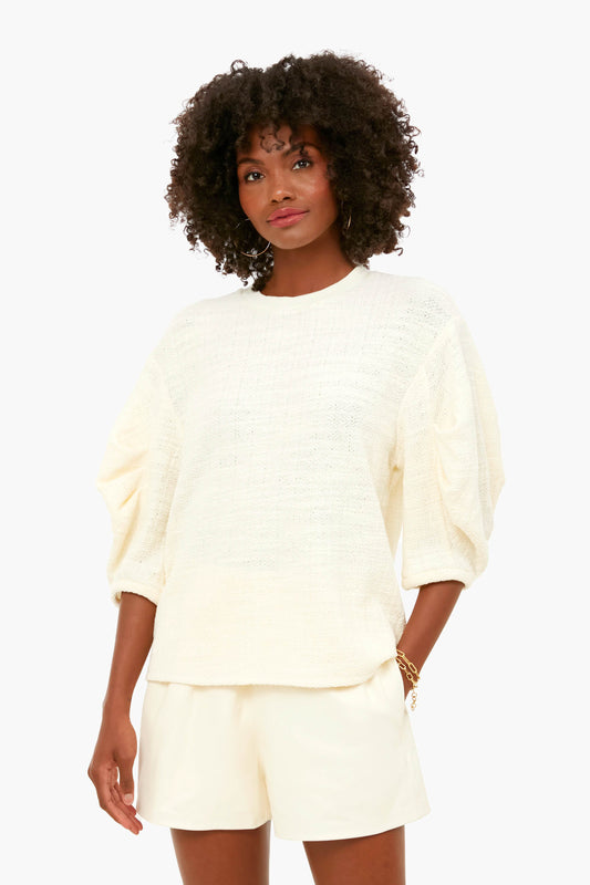 Cream Handspun Knit Pleat Sleeve Top