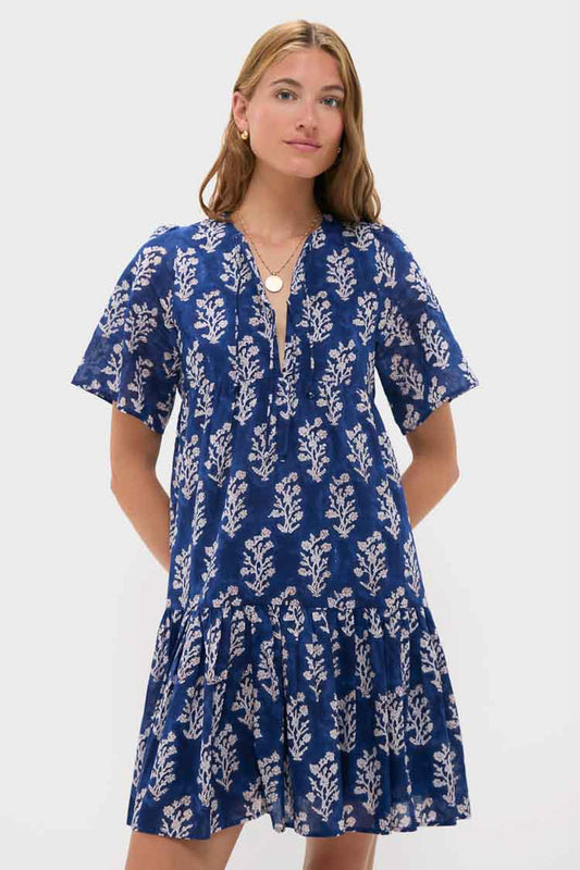 Pressed Flowers Blue Organic Isla Dress