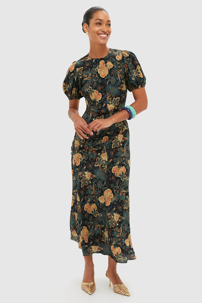 Nuit Ines Puff Sleeve Midi Dress