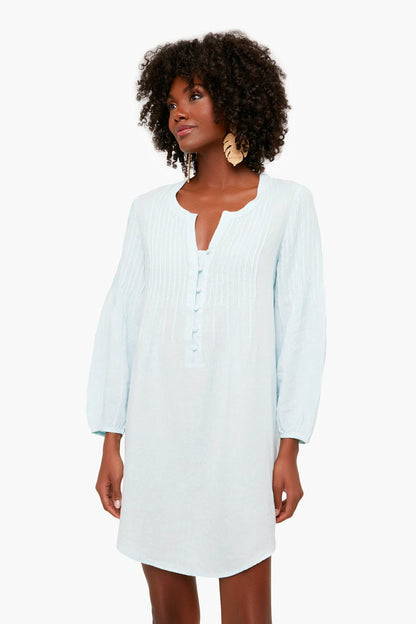 Crystal Blue Linen Button Front Coverup
