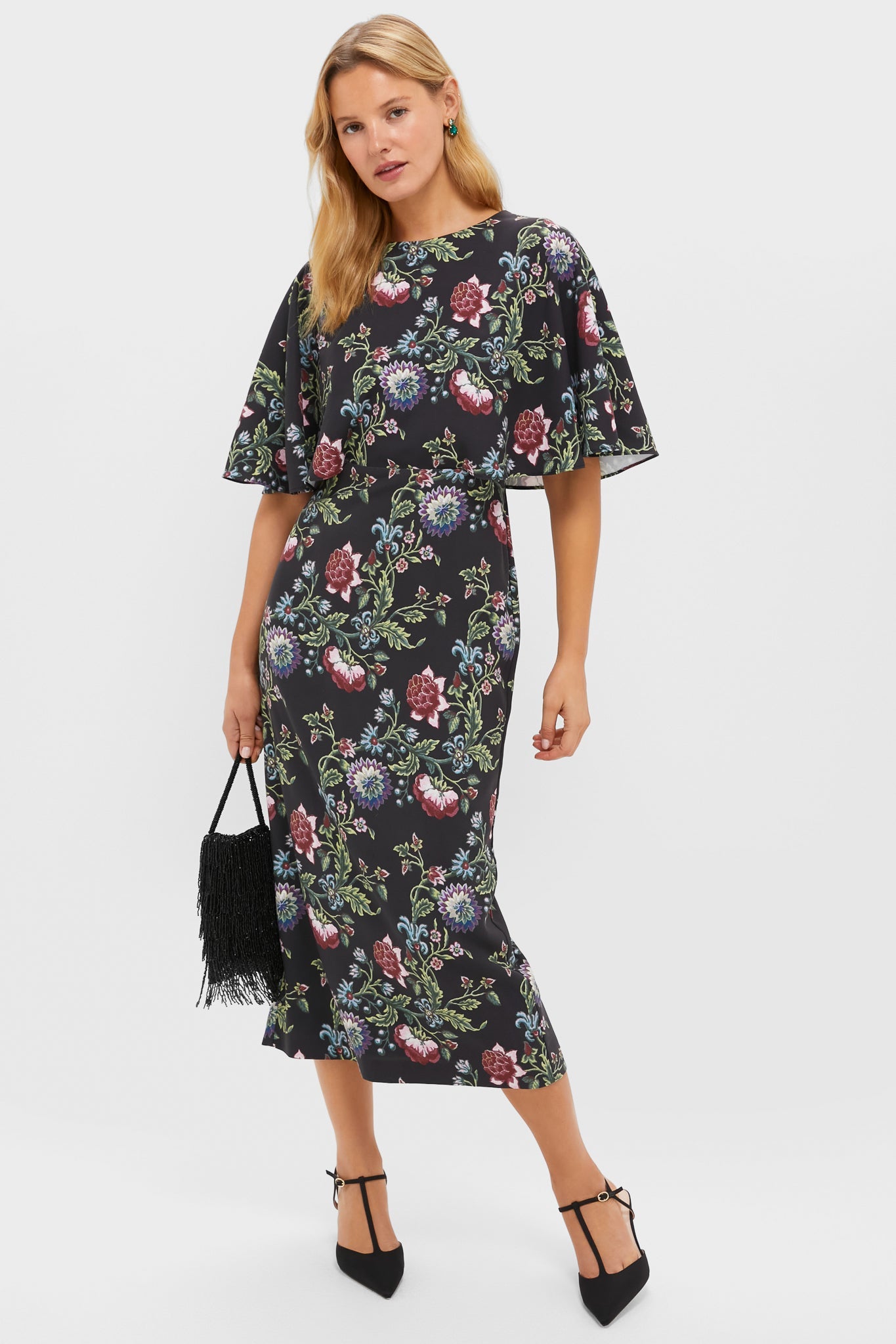 Midnight Moonflower Cape Leah Dress