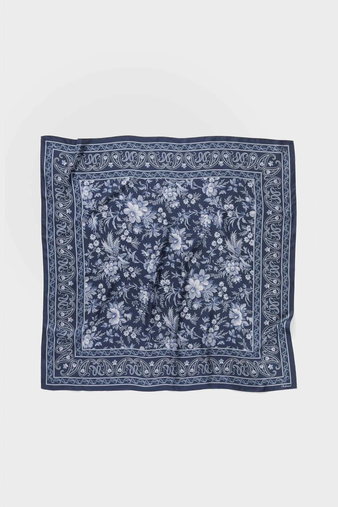 Navy Floral Bandana Medium Silk Scarf