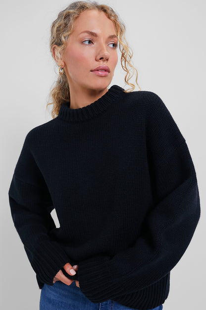 Black Genevieve Cashmere Wool Blend Crewneck Sweater