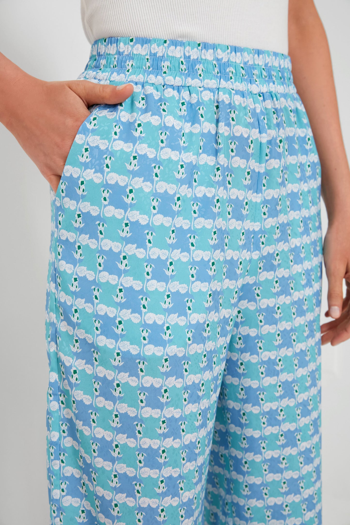 Blue Geometric Print Silky Paloma Pants