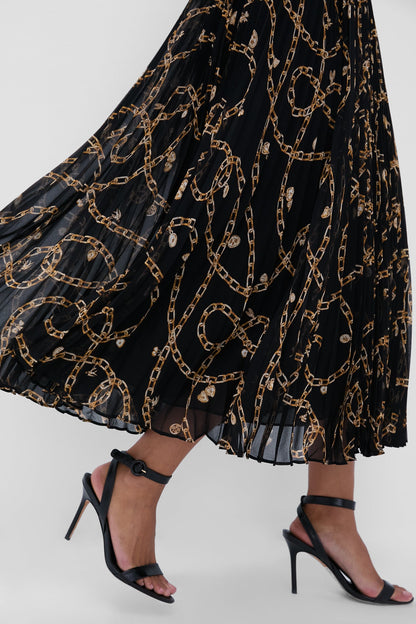 Black Charms Sunray Pleated Picnic Dress