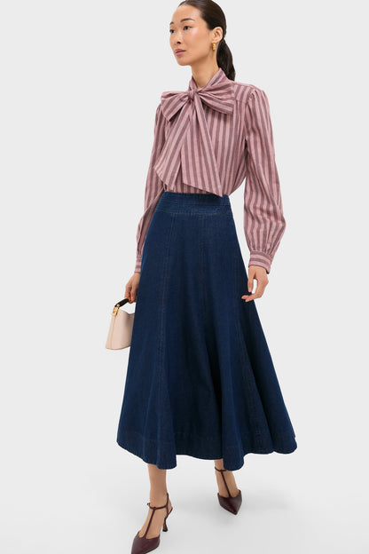 Mauve Stripe Brianna Bow Blouse