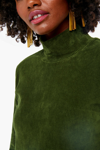 Pine Stretch Corduroy Turtleneck Slim Dress
