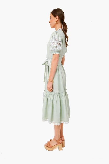 Mint Cide V-Neck Embroidered Midi Dress