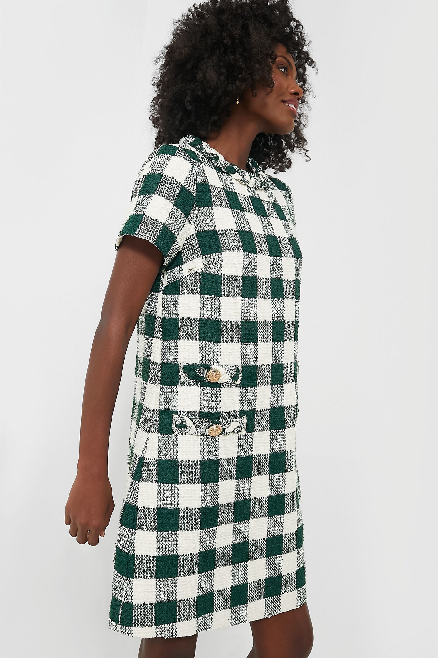Moss Green Gingham Tweed Jackie Dress