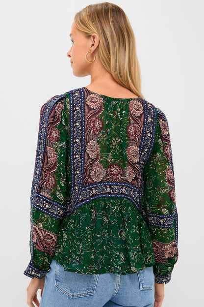 Green Melba Print Long Sleeve Top