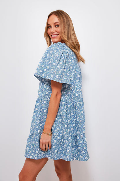Blue and White Floral Romy Mini Dress