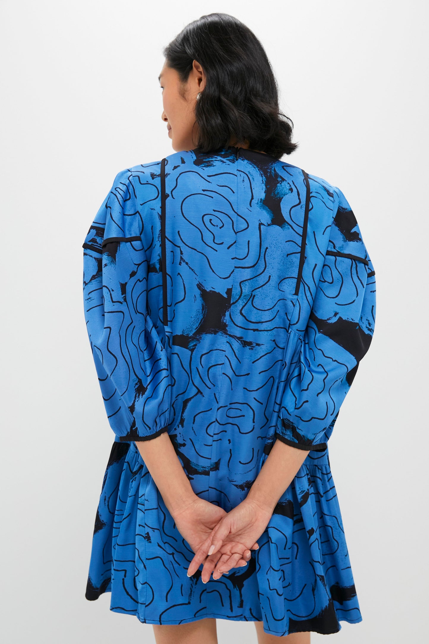 Steel Blue Rose Printed Eden Dress