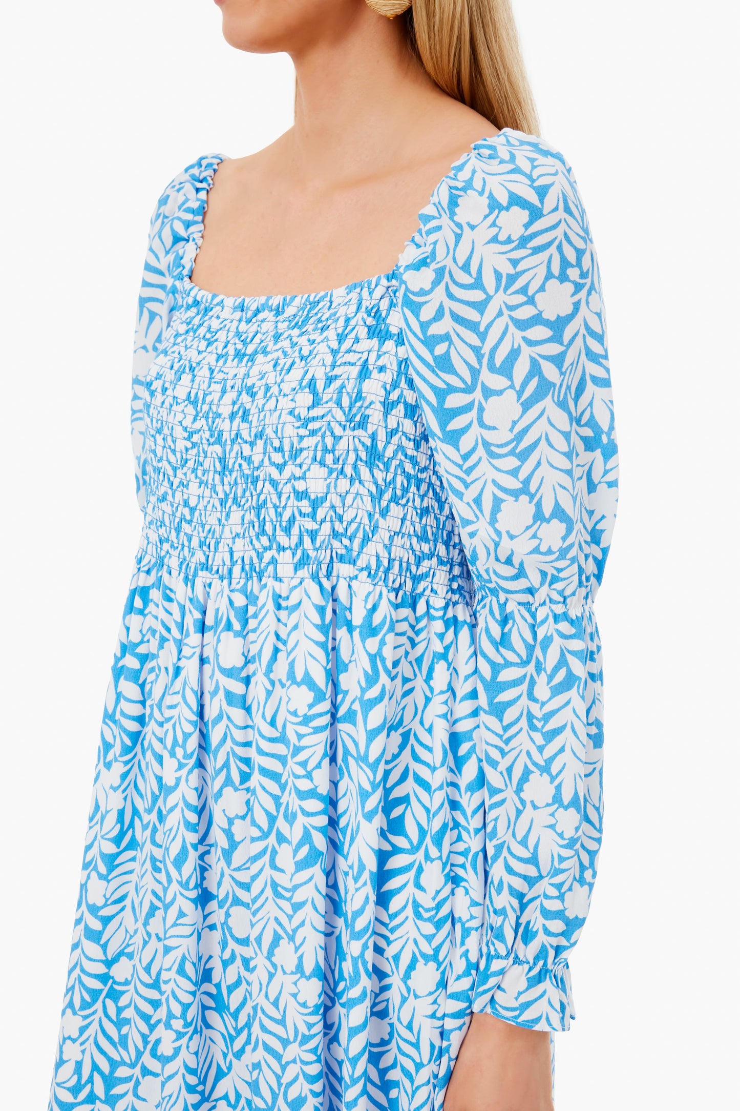 Floral Vine Print Square Neck Dress