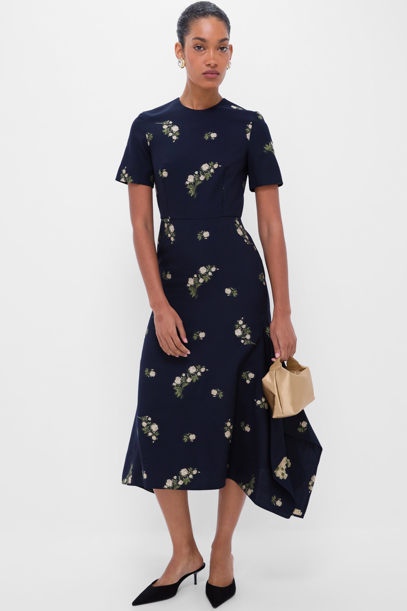 Midnight Blue Short Sleeve Midi Dress