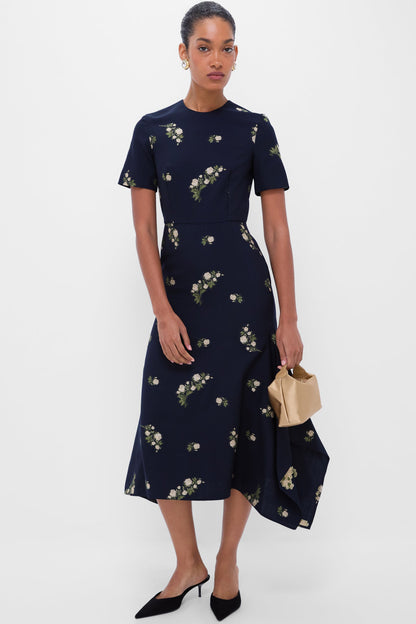 Midnight Blue Short Sleeve Midi Dress