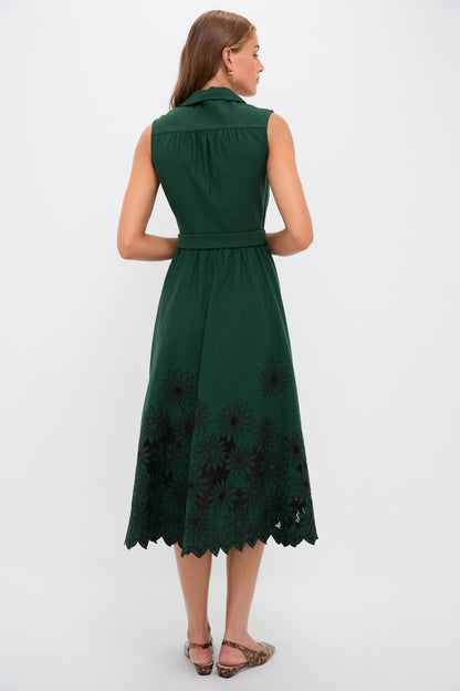 Pine Green Embroidered Kirat Midi Dress