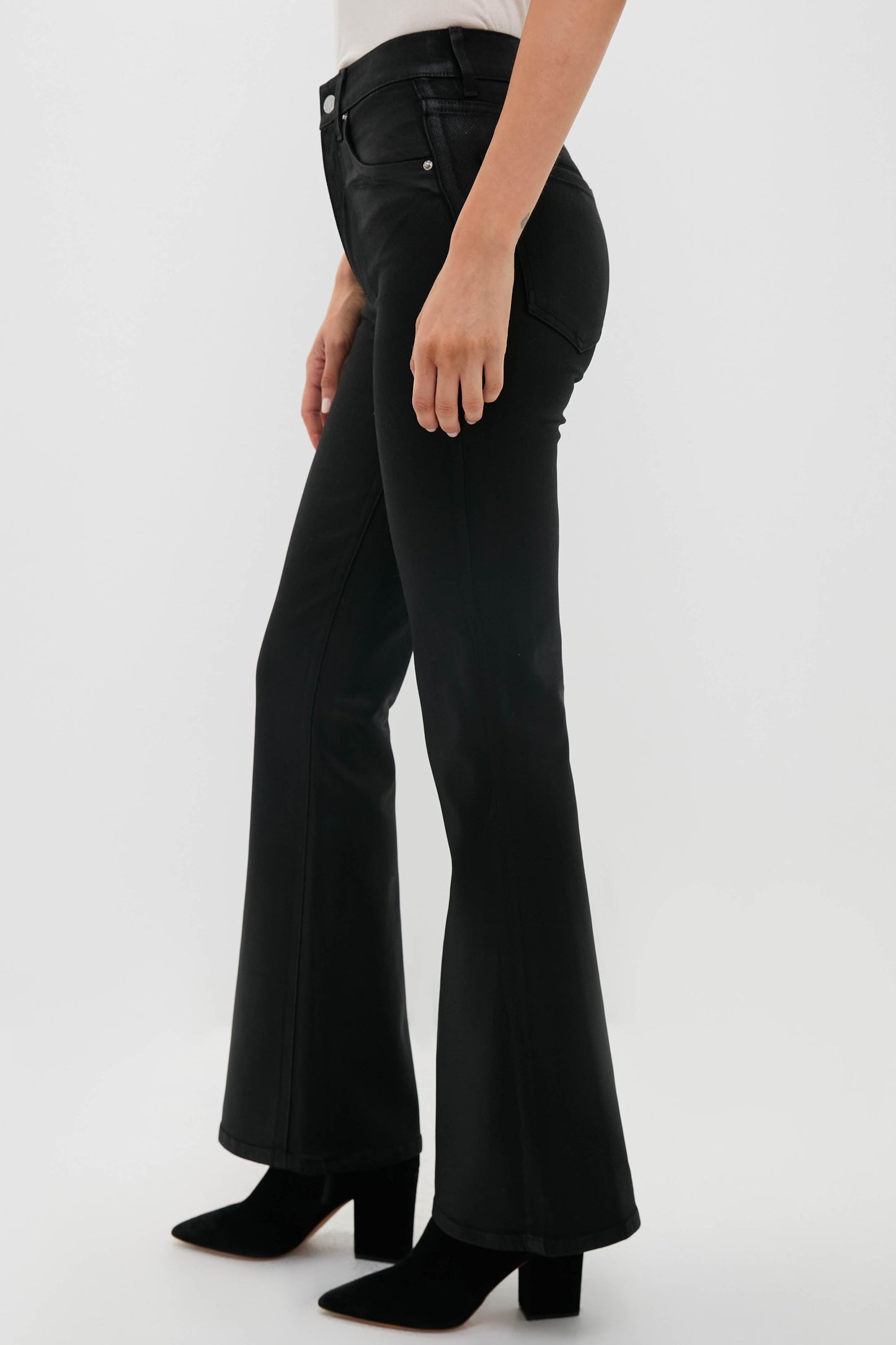 Black Coated High Rise Gigi Skinny Flare