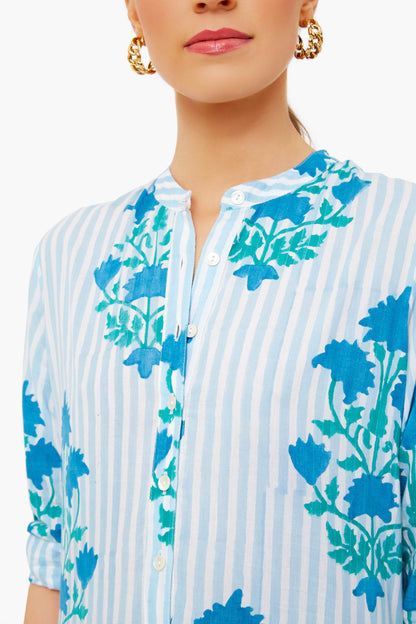 Jaipur Blue Stripe Mandarin Dress