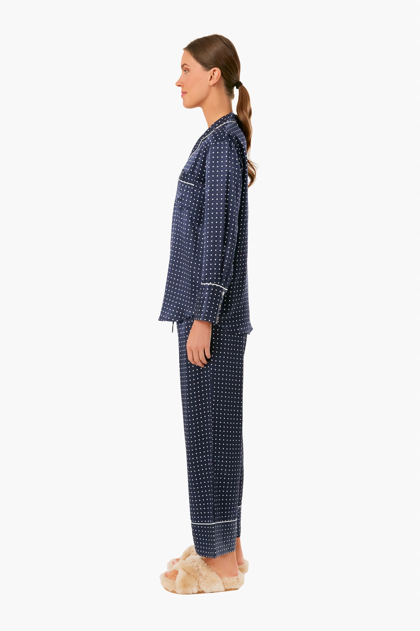 Navy Silk Polka Dot Classic Pajama Set