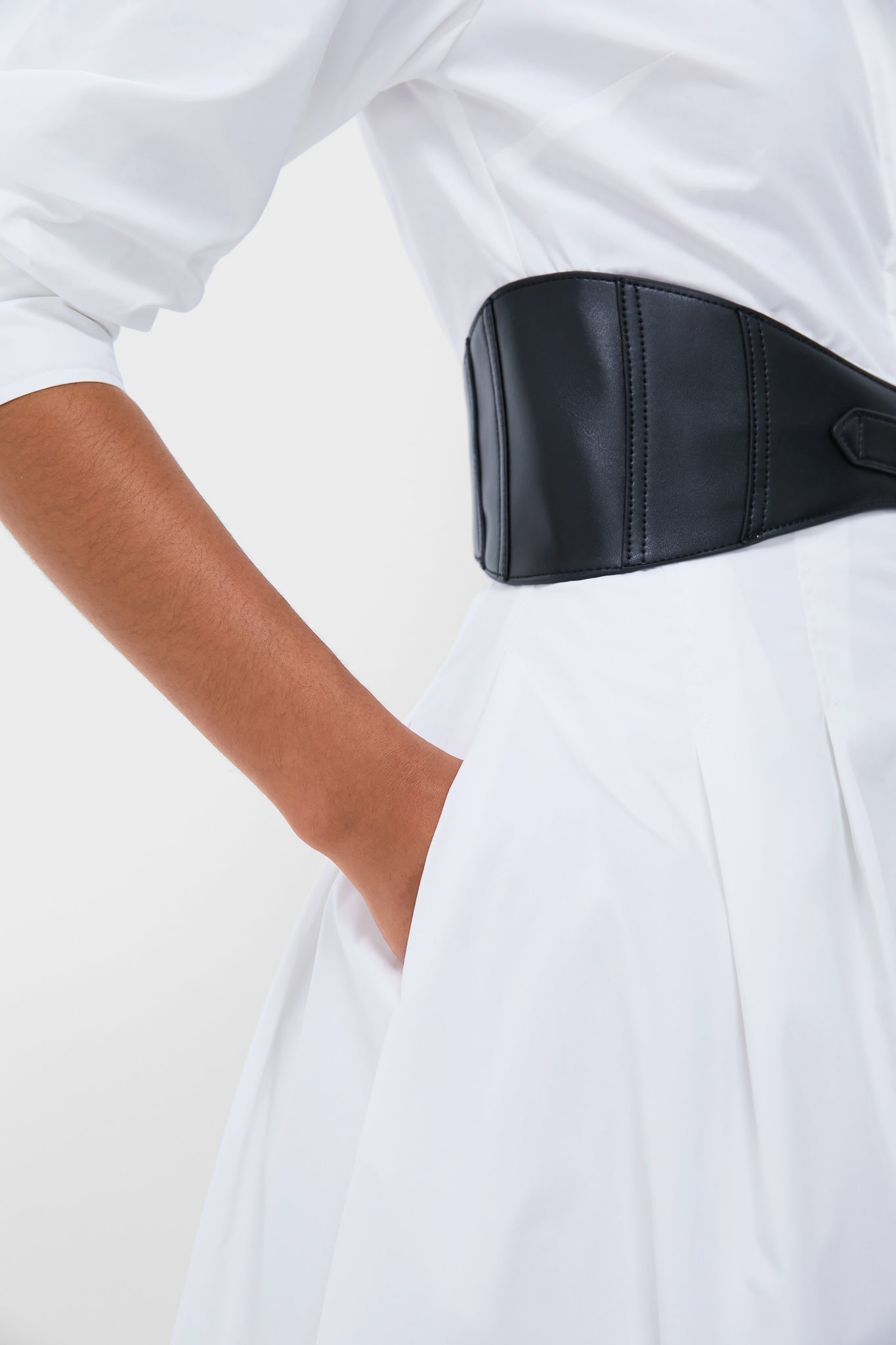 White Olson Belted Midi Dress