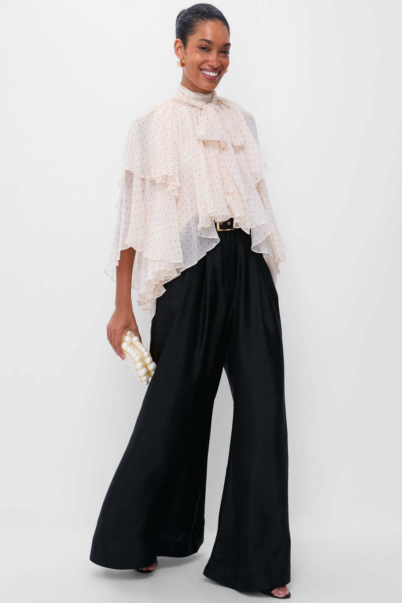 Cream Dot Hypnotic Cascading Blouse