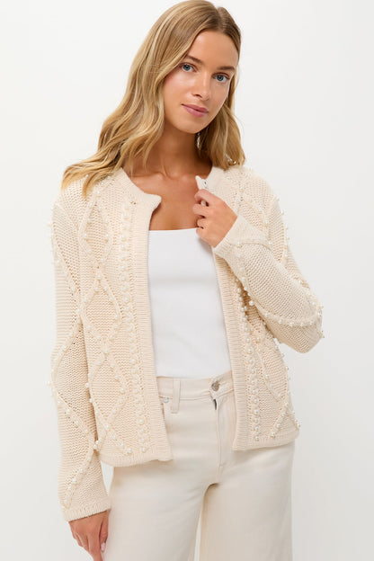 Cream Cable Knit Pearl Collins Cardigan