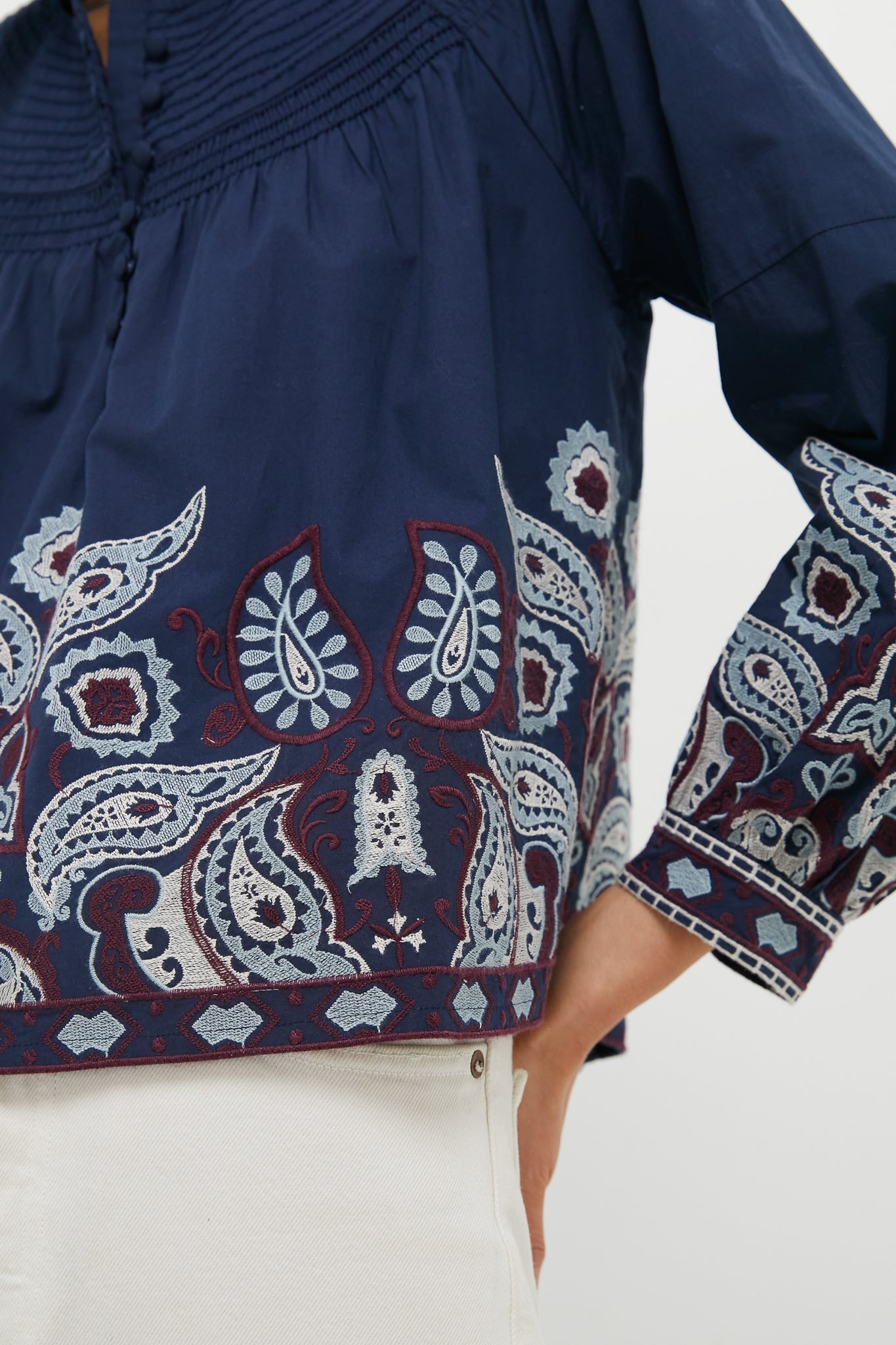 Navy Embroidered Lucia Blouse