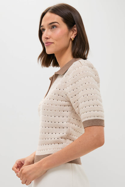 Cream and Tan Collared Short Sleeve Phil Sweater
