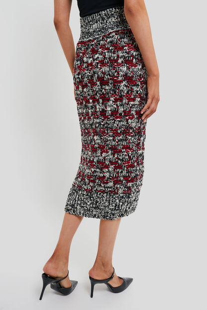 Black White and Plum Pencil Midi Skirt