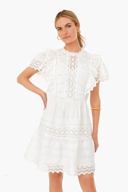 White Georgina Eyelet Short Sleeve Tunic Dress