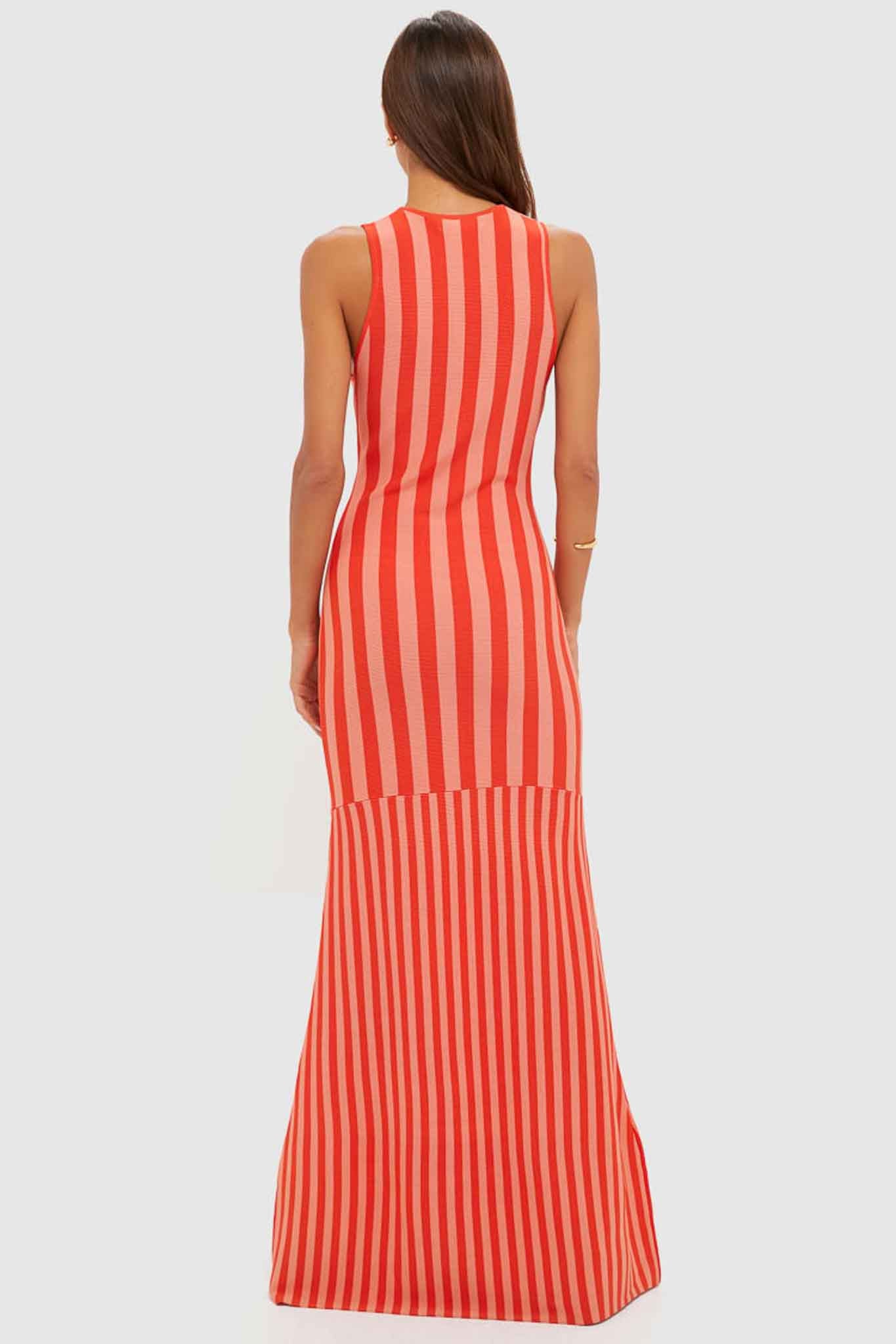 Peachy Keen and Rust Striped Pretra Maxi Dress